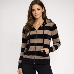 Calvin Klein Performance Striped Velour Zip Hoodie Small Quick Dry